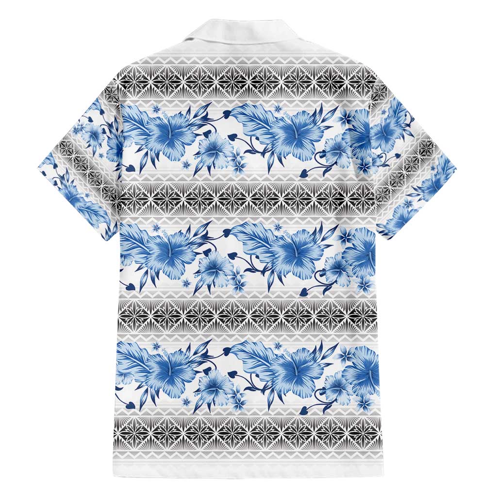 Samoa White Sunday Family Matching Long Sleeve Bodycon Dress and Hawaiian Shirt Samoan Tapa Blue Hibiscus LT05 - Polynesian Pride