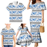Samoa White Sunday Family Matching Mermaid Dress and Hawaiian Shirt Samoan Tapa Blue Hibiscus LT05 - Polynesian Pride