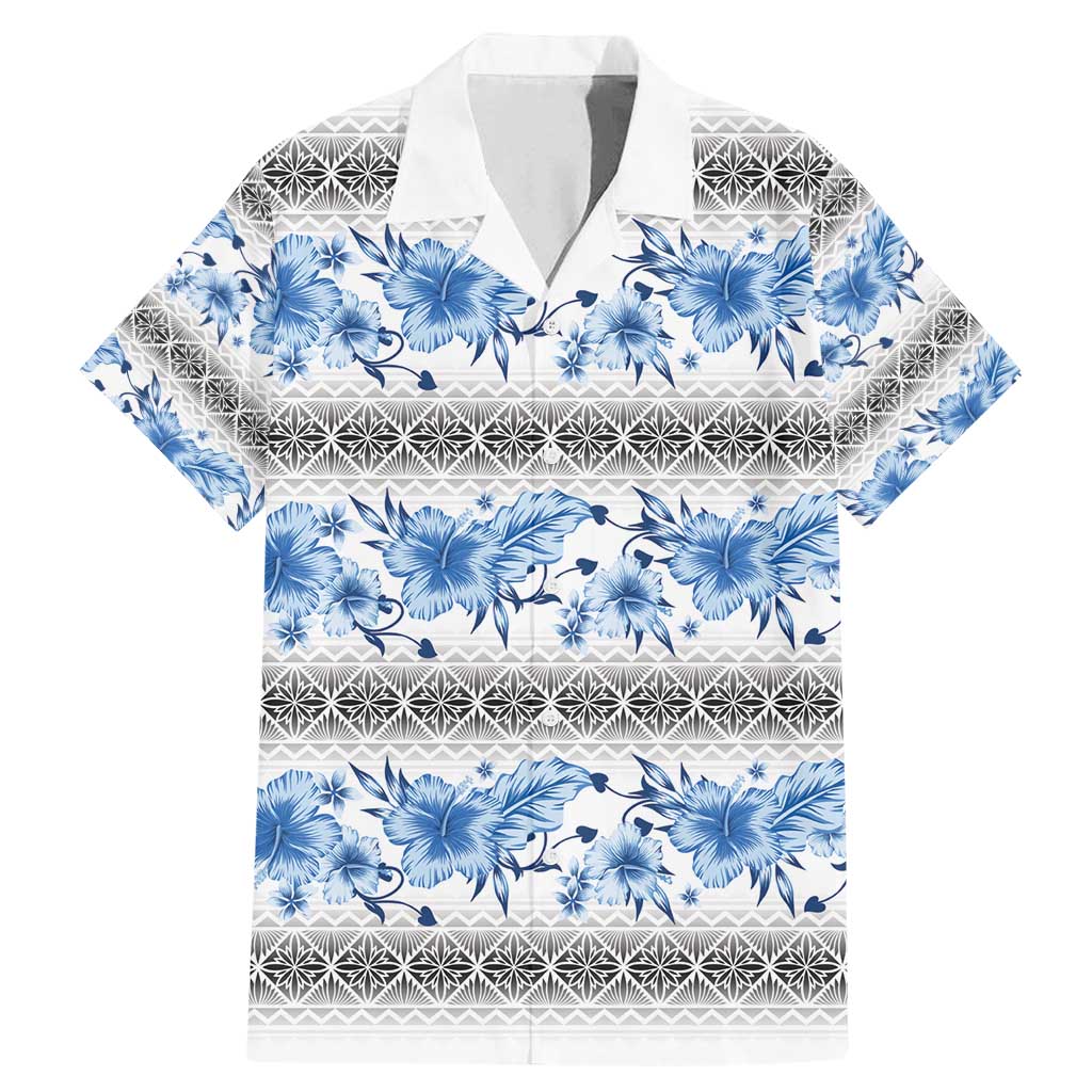 Samoa White Sunday Family Matching Mermaid Dress and Hawaiian Shirt Samoan Tapa Blue Hibiscus LT05 Dad's Shirt - Short Sleeve Blue - Polynesian Pride