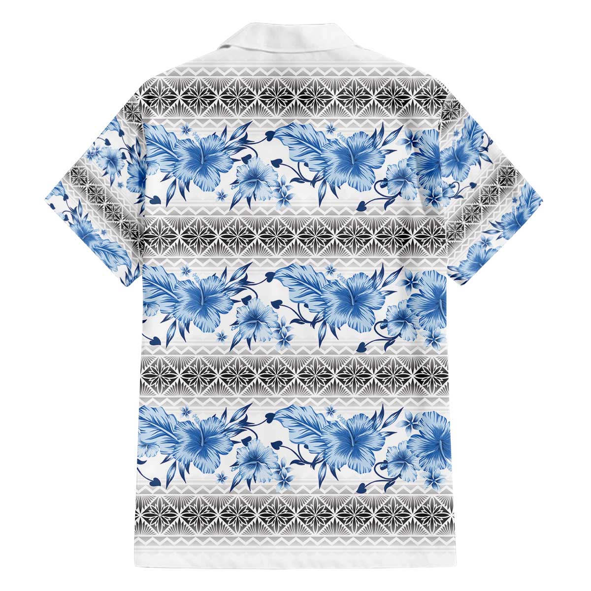 Samoa White Sunday Family Matching Off The Shoulder Long Sleeve Dress and Hawaiian Shirt Samoan Tapa Blue Hibiscus LT05 - Polynesian Pride