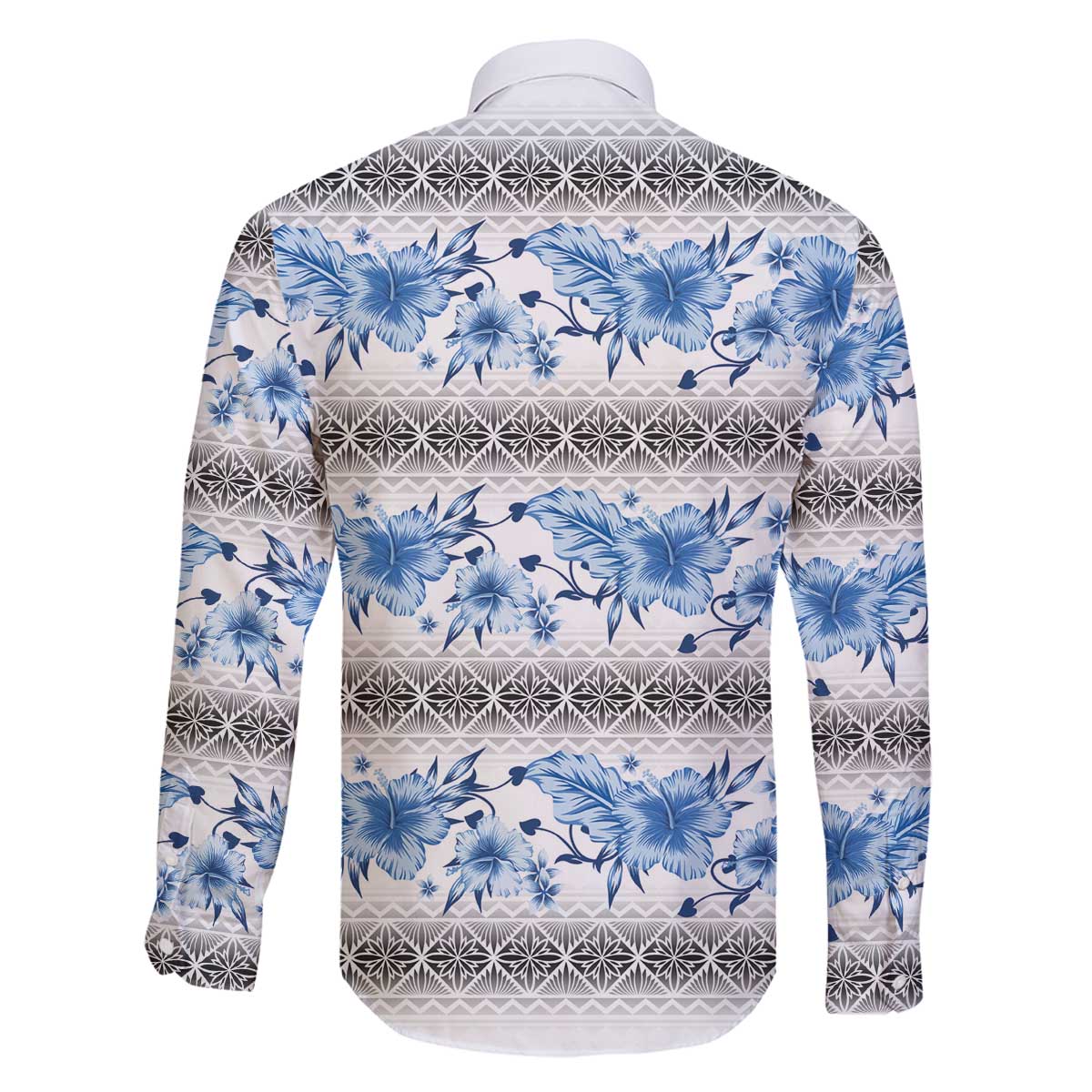 Samoa White Sunday Family Matching Off The Shoulder Long Sleeve Dress and Hawaiian Shirt Samoan Tapa Blue Hibiscus LT05 - Polynesian Pride