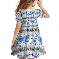 Samoa White Sunday Family Matching Short Sleeve Bodycon Dress and Hawaiian Shirt Samoan Tapa Blue Hibiscus LT05 - Polynesian Pride