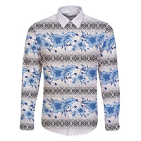 Samoa White Sunday Family Matching Short Sleeve Bodycon Dress and Hawaiian Shirt Samoan Tapa Blue Hibiscus LT05 Dad's Shirt - Long Sleeve Blue - Polynesian Pride