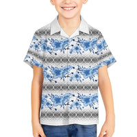 Samoa White Sunday Family Matching Short Sleeve Bodycon Dress and Hawaiian Shirt Samoan Tapa Blue Hibiscus LT05 Son's Shirt Blue - Polynesian Pride