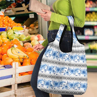Samoa White Sunday Grocery Bag Samoan Tapa Blue Hibiscus - Polynesian Pride