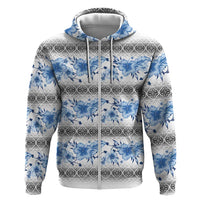 Samoa White Sunday Hoodie Samoan Tapa Blue Hibiscus - Polynesian Pride