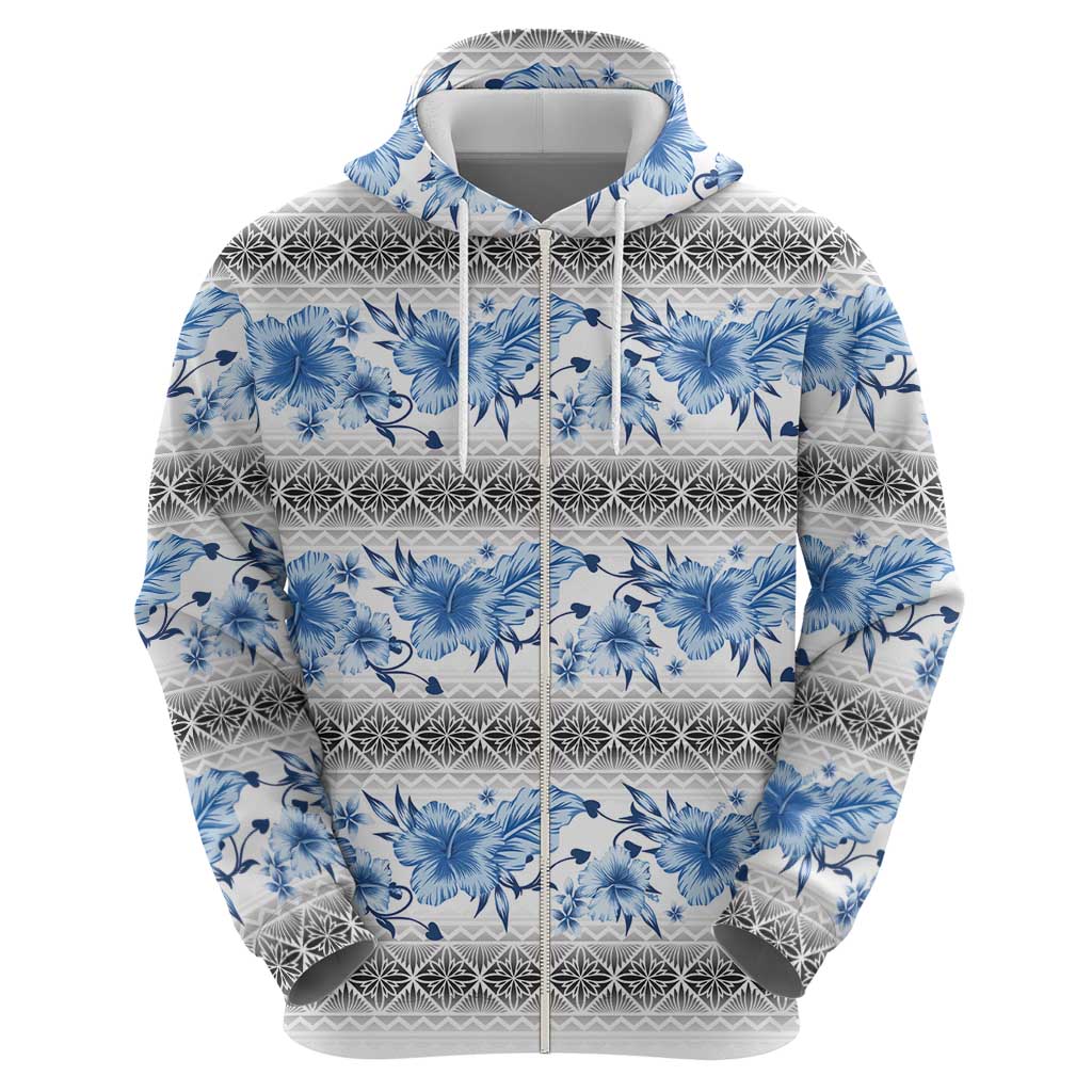 Samoa White Sunday Hoodie Samoan Tapa Blue Hibiscus - Polynesian Pride