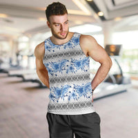 Samoa White Sunday Men Tank Top Samoan Tapa Blue Hibiscus - Polynesian Pride