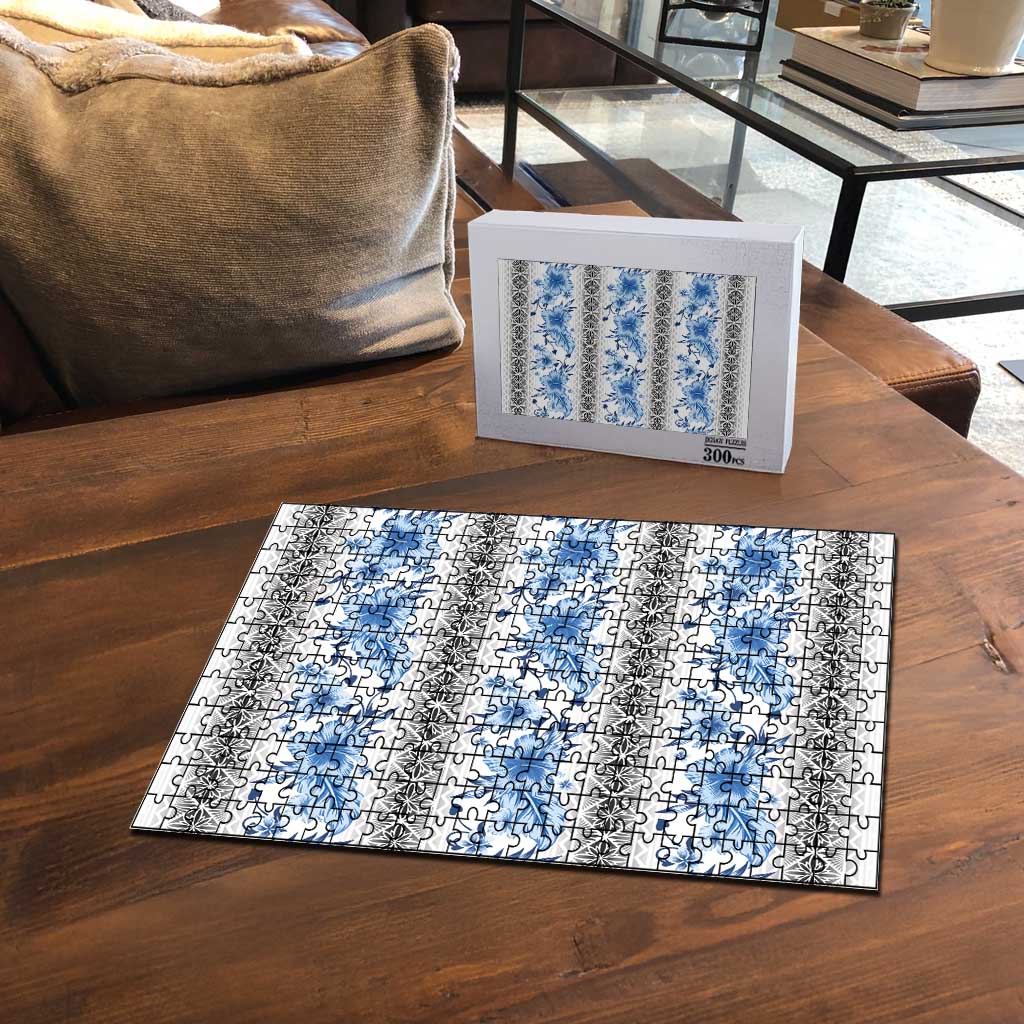 Samoa White Sunday Puzzle Samoan Tapa Blue Hibiscus - Polynesian Pride