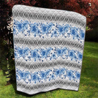Samoa White Sunday Quilt Samoan Tapa Blue Hibiscus - Polynesian Pride