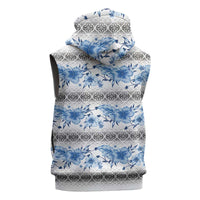 Samoa White Sunday Sleeveless Zip Hoodie Samoan Tapa Blue Hibiscus - Polynesian Pride