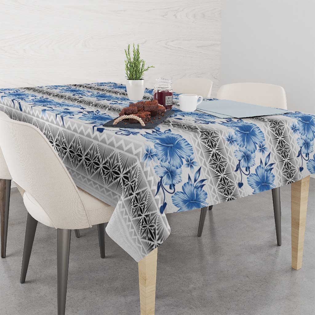 Samoa White Sunday Tablecloth Samoan Tapa Blue Hibiscus - Polynesian Pride
