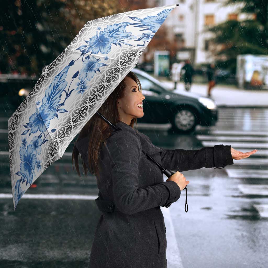 Samoa White Sunday Umbrella Samoan Tapa Blue Hibiscus - Polynesian Pride