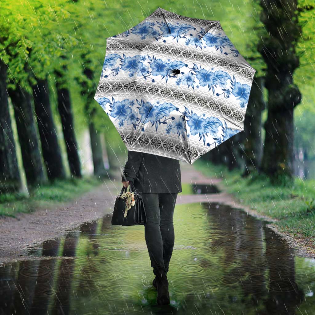 Samoa White Sunday Umbrella Samoan Tapa Blue Hibiscus - Polynesian Pride