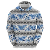 Samoa White Sunday Zip Hoodie Samoan Tapa Blue Hibiscus - Polynesian Pride