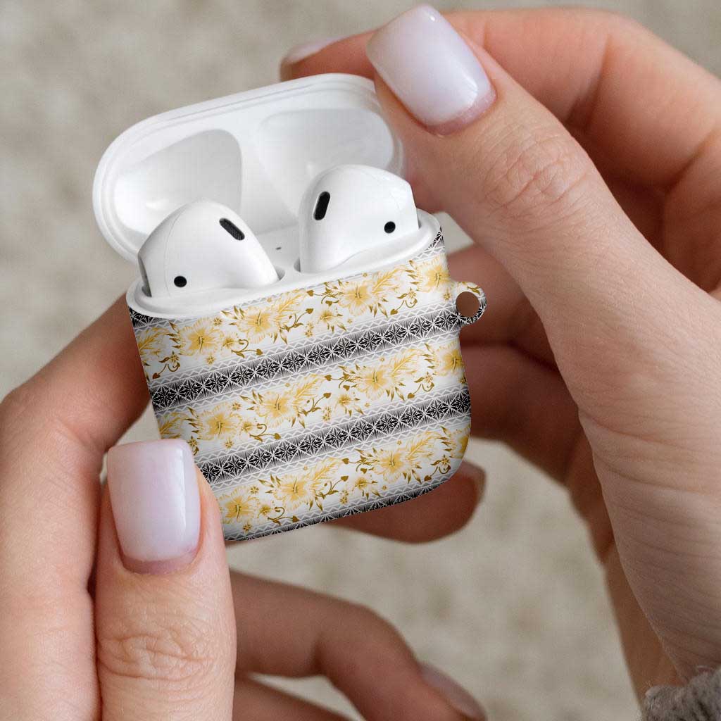 Samoa White Sunday AirPods Case Samoan Tapa Yellow Hibiscus - Polynesian Pride