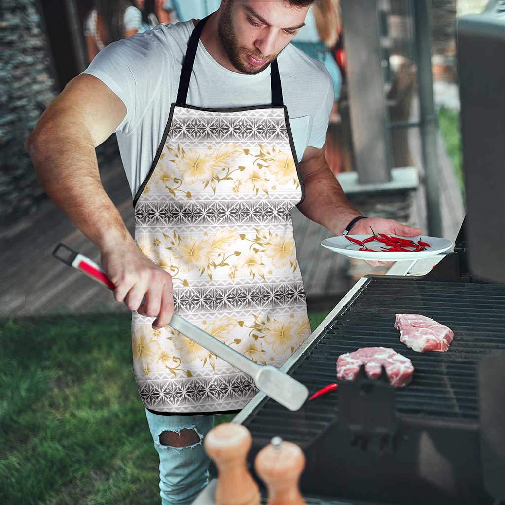 Samoa White Sunday Apron Samoan Tapa Yellow Hibiscus - Polynesian Pride