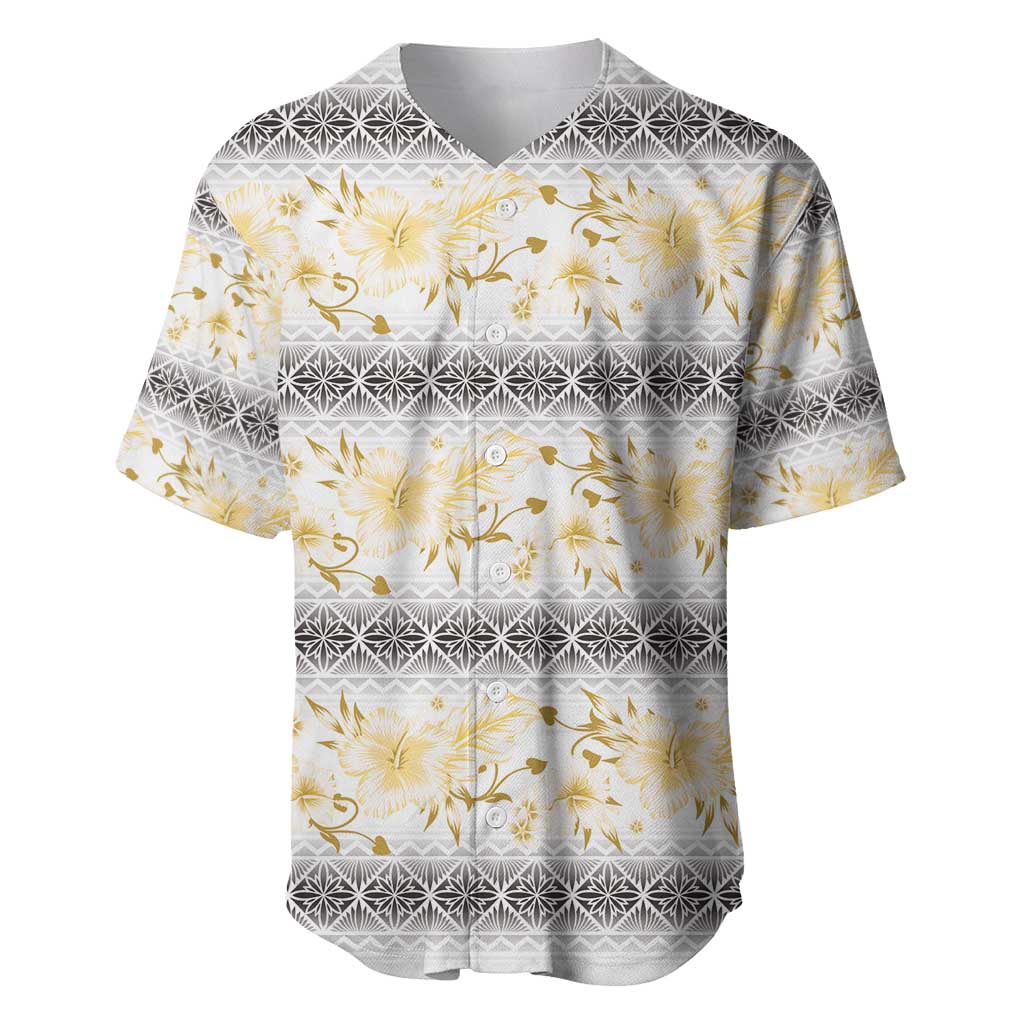 Samoa White Sunday Baseball Jersey Samoan Tapa Yellow Hibiscus - Polynesian Pride