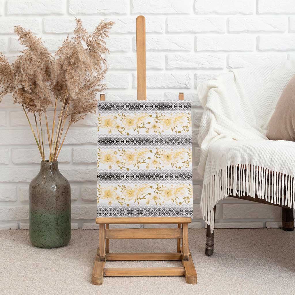 Samoa White Sunday Canvas Wall Art Samoan Tapa Yellow Hibiscus - Polynesian Pride