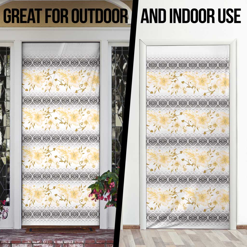 Samoa White Sunday Door Cover Samoan Tapa Yellow Hibiscus - Polynesian Pride