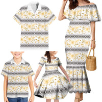 Samoa White Sunday Family Matching Mermaid Dress and Hawaiian Shirt Samoan Tapa Yellow Hibiscus LT05 - Polynesian Pride