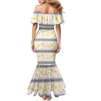 Samoa White Sunday Family Matching Mermaid Dress and Hawaiian Shirt Samoan Tapa Yellow Hibiscus LT05 - Polynesian Pride