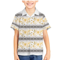 Samoa White Sunday Family Matching Mermaid Dress and Hawaiian Shirt Samoan Tapa Yellow Hibiscus LT05 Son's Shirt Yellow - Polynesian Pride