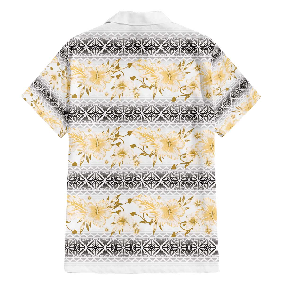 Samoa White Sunday Family Matching Off The Shoulder Long Sleeve Dress and Hawaiian Shirt Samoan Tapa Yellow Hibiscus LT05 - Polynesian Pride
