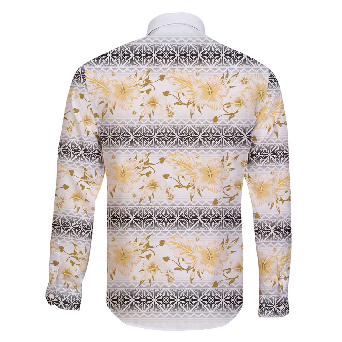 Samoa White Sunday Family Matching Off The Shoulder Long Sleeve Dress and Hawaiian Shirt Samoan Tapa Yellow Hibiscus LT05 - Polynesian Pride