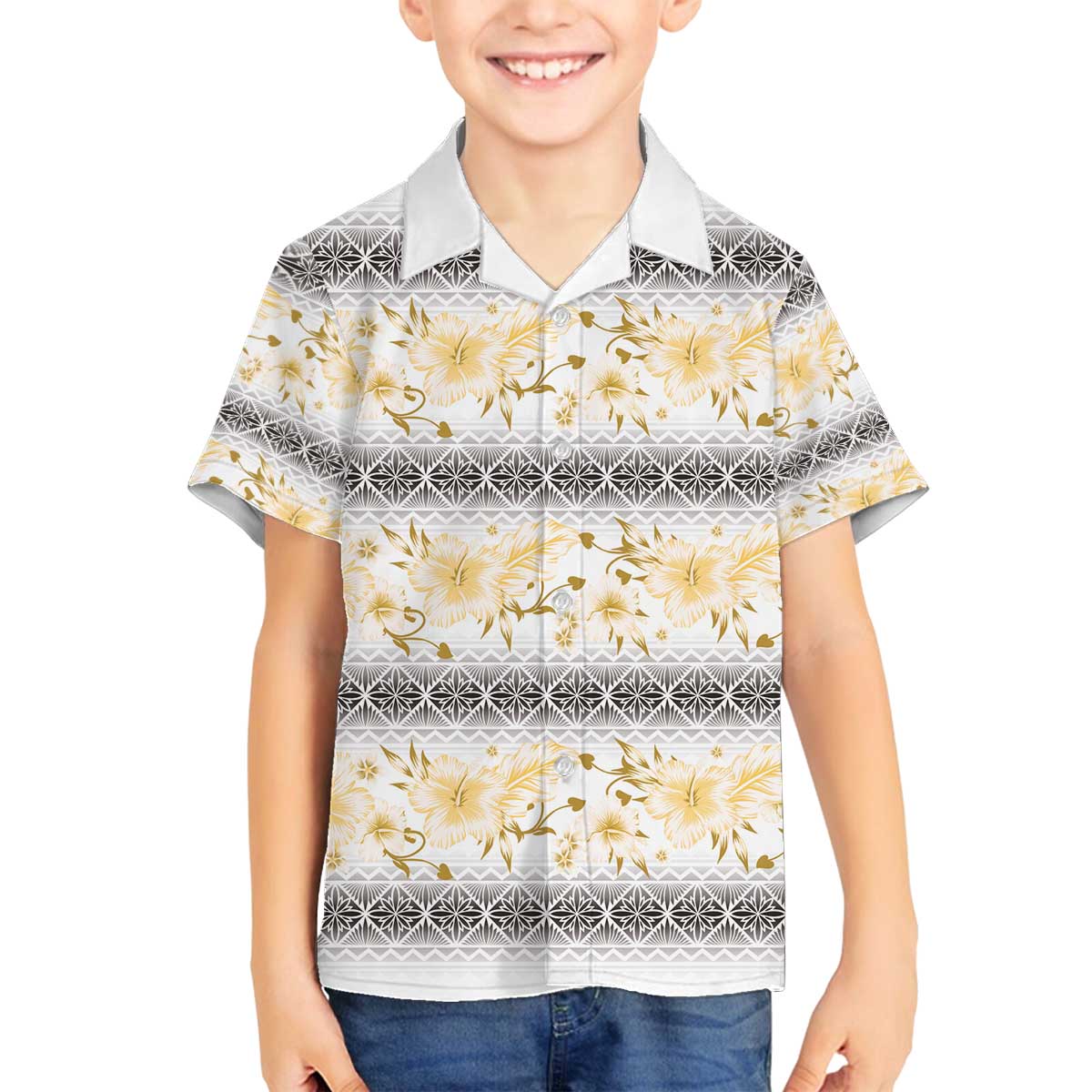 Samoa White Sunday Family Matching Off The Shoulder Long Sleeve Dress and Hawaiian Shirt Samoan Tapa Yellow Hibiscus LT05 Son's Shirt Yellow - Polynesian Pride