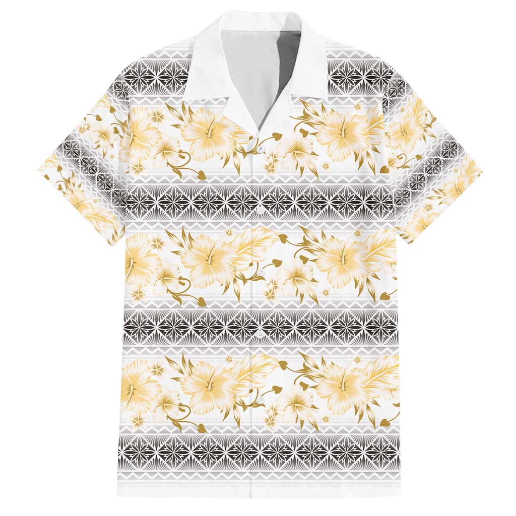 Samoa White Sunday Family Matching Off Shoulder Short Dress and Hawaiian Shirt Samoan Tapa Yellow Hibiscus LT05 Dad's Shirt - Short Sleeve Yellow - Polynesian Pride