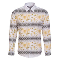 Samoa White Sunday Family Matching Off Shoulder Short Dress and Hawaiian Shirt Samoan Tapa Yellow Hibiscus LT05 Dad's Shirt - Long Sleeve Yellow - Polynesian Pride
