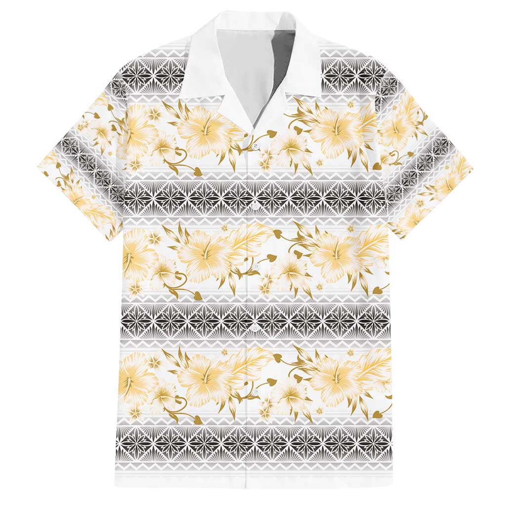 Samoa White Sunday Family Matching Short Sleeve Bodycon Dress and Hawaiian Shirt Samoan Tapa Yellow Hibiscus LT05 Dad's Shirt - Short Sleeve Yellow - Polynesian Pride