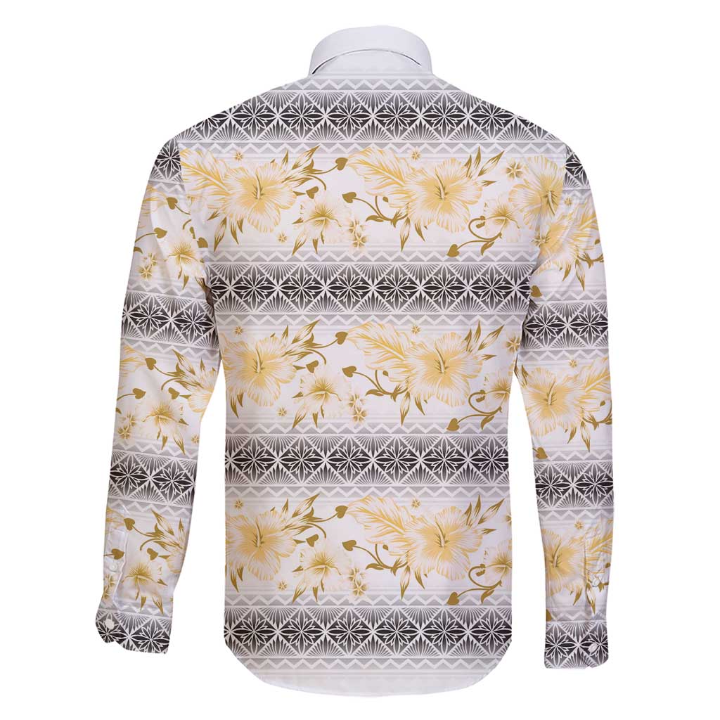 Samoa White Sunday Family Matching Short Sleeve Bodycon Dress and Hawaiian Shirt Samoan Tapa Yellow Hibiscus LT05 - Polynesian Pride