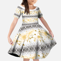 Samoa White Sunday Family Matching Summer Maxi Dress and Hawaiian Shirt Samoan Tapa Yellow Hibiscus LT05 Daughter's Dress Yellow - Polynesian Pride