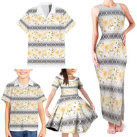 Samoa White Sunday Family Matching Tank Maxi Dress and Hawaiian Shirt Samoan Tapa Yellow Hibiscus LT05 - Polynesian Pride
