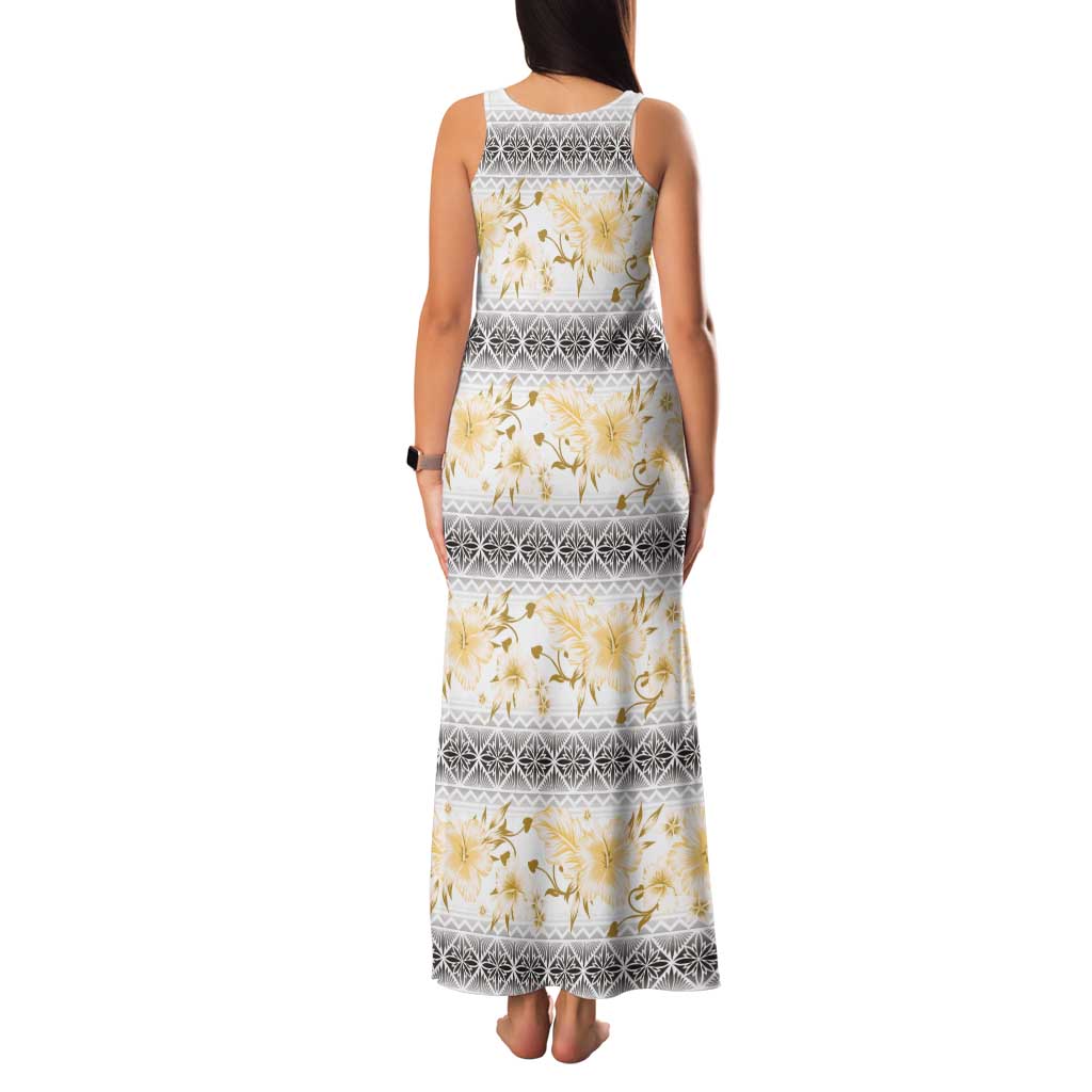 Samoa White Sunday Family Matching Tank Maxi Dress and Hawaiian Shirt Samoan Tapa Yellow Hibiscus LT05 - Polynesian Pride