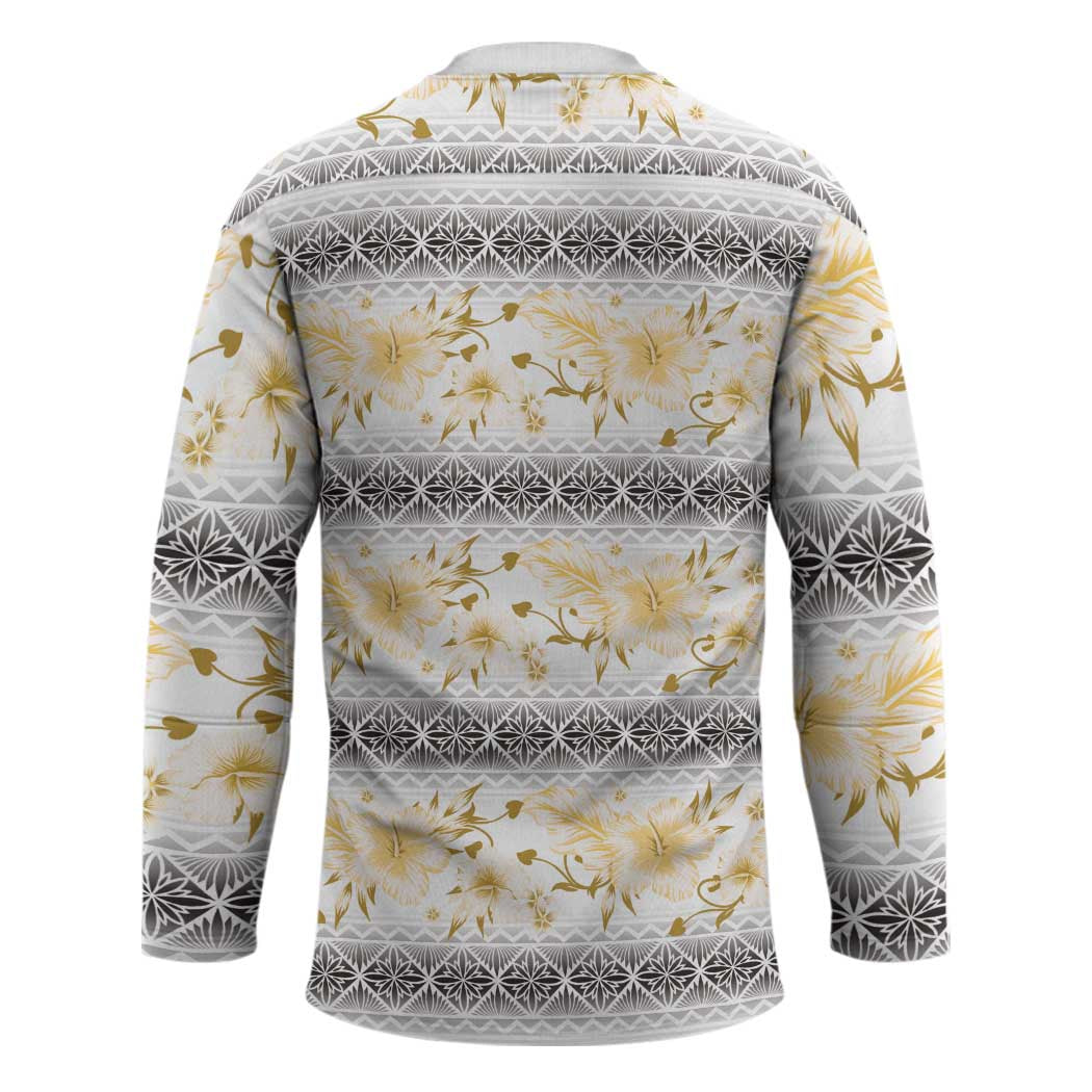 Samoa White Sunday Hockey Jersey Samoan Tapa Yellow Hibiscus - Polynesian Pride