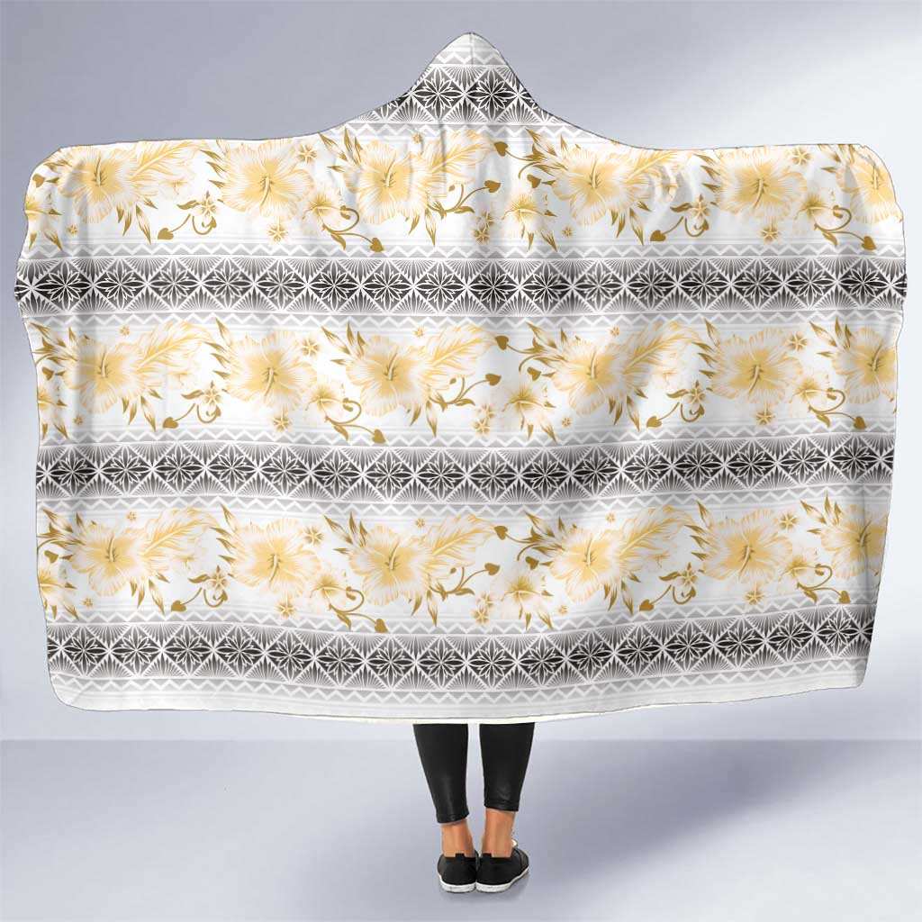 Samoa White Sunday Hooded Blanket Samoan Tapa Yellow Hibiscus - Polynesian Pride