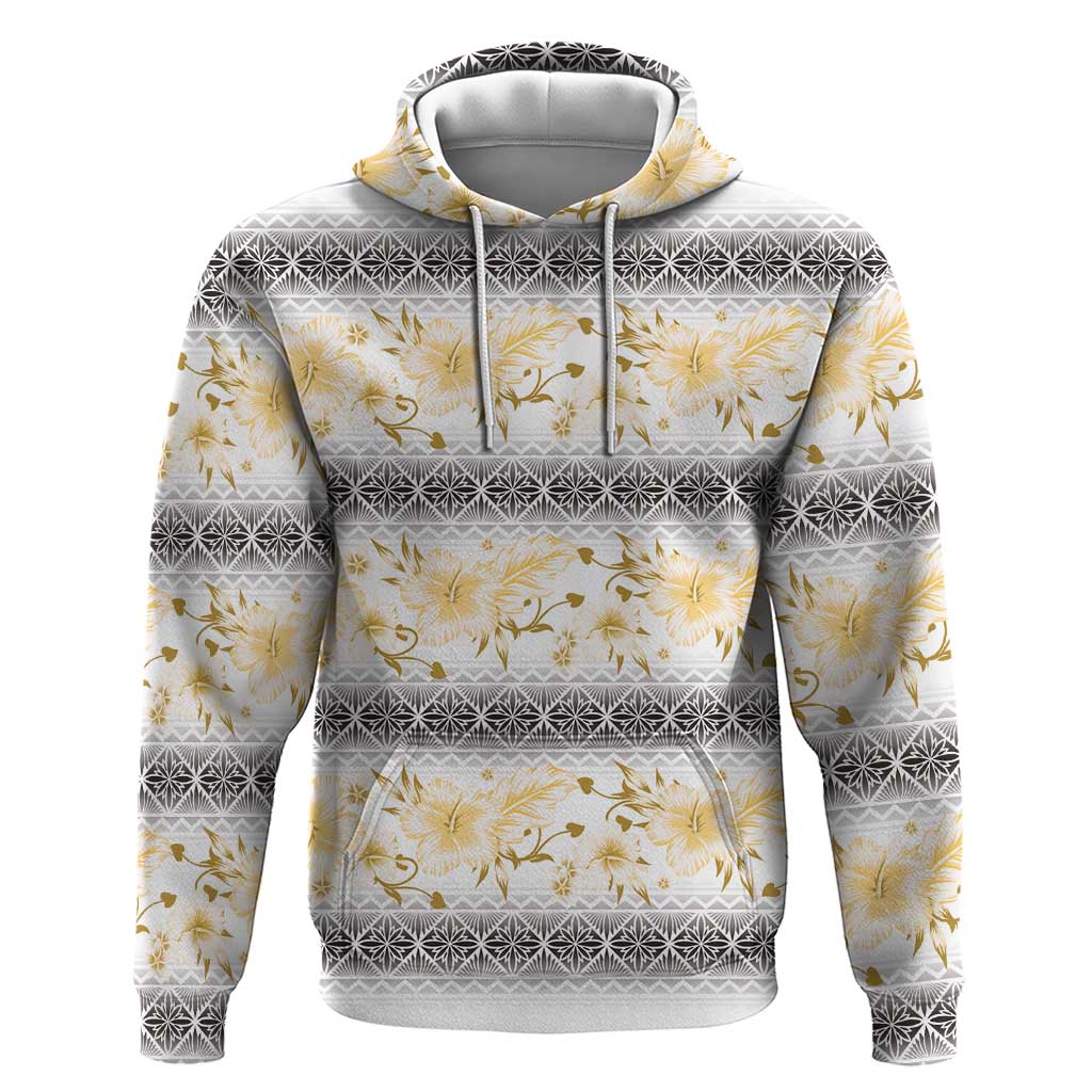 Samoa White Sunday Hoodie Samoan Tapa Yellow Hibiscus - Polynesian Pride
