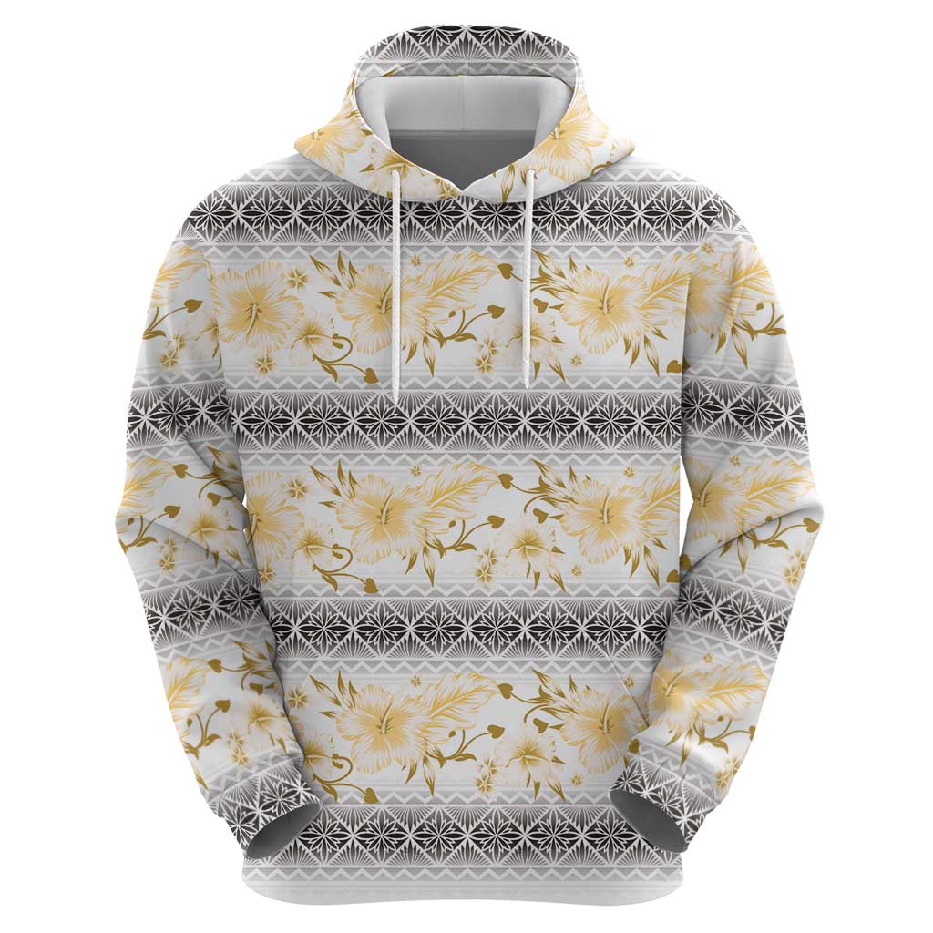 Samoa White Sunday Hoodie Samoan Tapa Yellow Hibiscus - Polynesian Pride