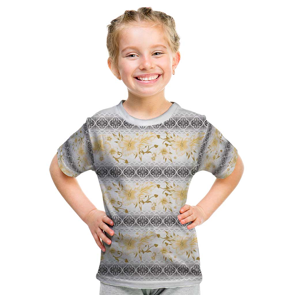 Samoa White Sunday Kid T Shirt Samoan Tapa Yellow Hibiscus - Polynesian Pride