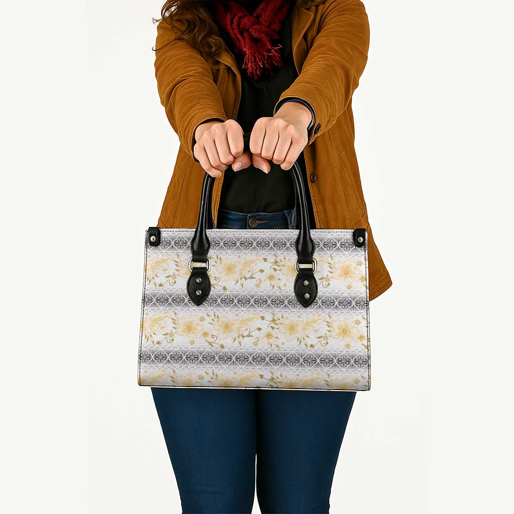Samoa White Sunday Leather Bag Samoan Tapa Yellow Hibiscus - Polynesian Pride