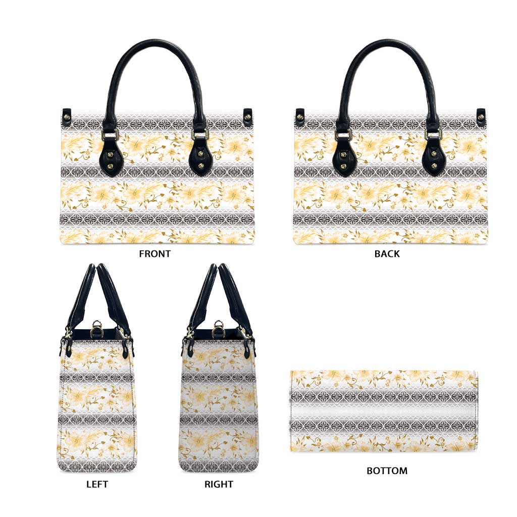 Samoa White Sunday Leather Bag Samoan Tapa Yellow Hibiscus - Polynesian Pride