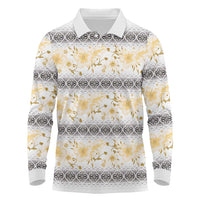 Samoa White Sunday Long Sleeve Polo Shirt Samoan Tapa Yellow Hibiscus LT05 Yellow - Polynesian Pride