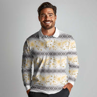 Samoa White Sunday Long Sleeve Polo Shirt Samoan Tapa Yellow Hibiscus LT05 - Polynesian Pride