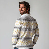 Samoa White Sunday Long Sleeve Polo Shirt Samoan Tapa Yellow Hibiscus LT05 - Polynesian Pride