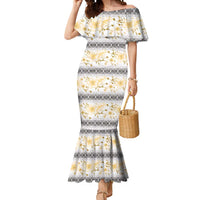 Samoa White Sunday Mermaid Dress Samoan Tapa Yellow Hibiscus - Polynesian Pride