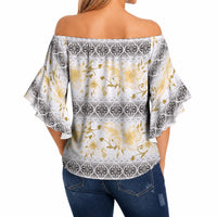 Samoa White Sunday Off Shoulder Wrap Waist Top Samoan Tapa Yellow Hibiscus LT05 - Polynesian Pride