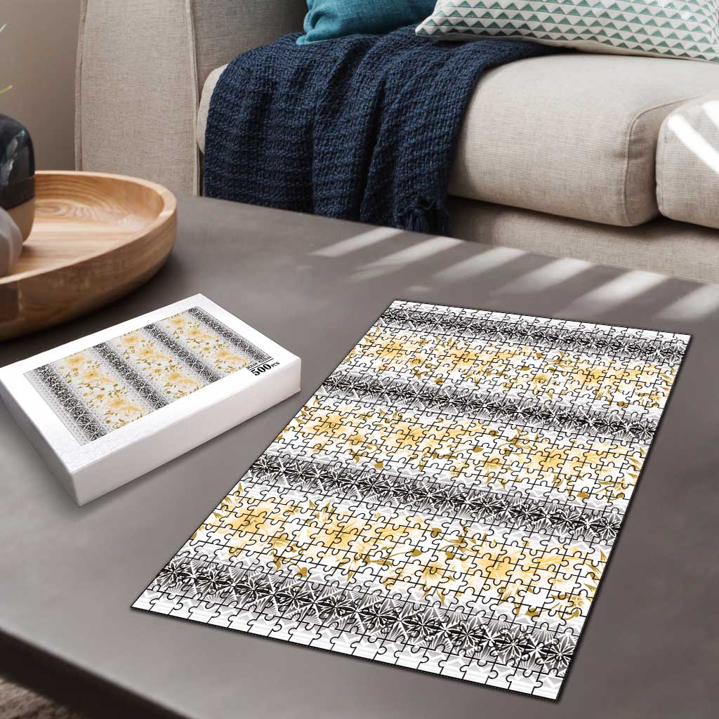 Samoa White Sunday Puzzle Samoan Tapa Yellow Hibiscus - Polynesian Pride